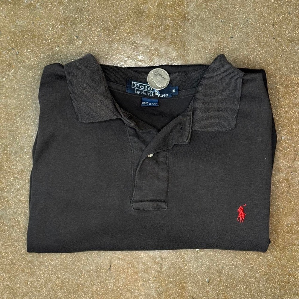 Vintage Polo Ralph Lauren Black Polo Mens XL Made in USA Red Pony